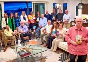 The 16 authors featured included: Doug Beason, Kill Zone; Mike Boryla (not pictured), The Case of the Disappearing Quarterback; Michella G. Clark, Practical Dreaming; Thad Dupper, Attack on Nantucket; Ken Elliot, Manifesting 1-2-3; Paige Farrington, Love Ignites Peace; Tim Gamble, Funny You Should Ask…; Joe Gschwendtner, Five Bright Sunbonnets; Pat Kanan, Emi; John Marchlowska, His Majesty’s Legacy; Amanda McKoy Flanagan, Trust Yourself to Be All In; Dennis Niewoehner, The Cowboy and the Rose; Rick Noble, King Cotton; Jenaya Perdue, Phyllis Goes to Ghana; Jude Randazzo, Scotch on the Lochs; and Michelle Schocke, Dinosaur Cowboy.